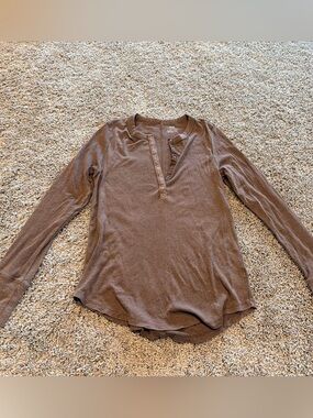 Aerie Brown Waffle Knit Long-Sleeve Henley Top